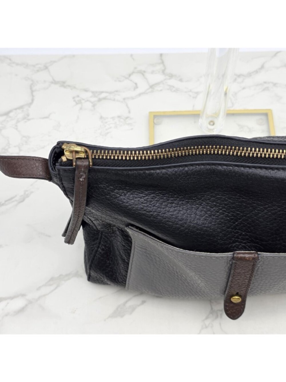 Fossil Crossbody Bag Womens Gemma Black Pebbled Leather Colorblock Zip Timeless - Picture 3 of 16